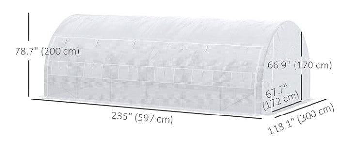 20'x10'x6.6' Tunnel Greenhouse - White PE Cover-DECOROLALA