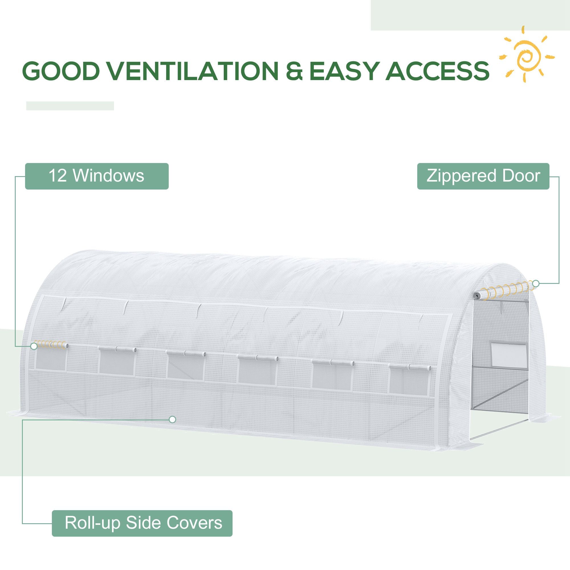 20'x10'x6.6' Tunnel Greenhouse - White PE Cover-DECOROLALA