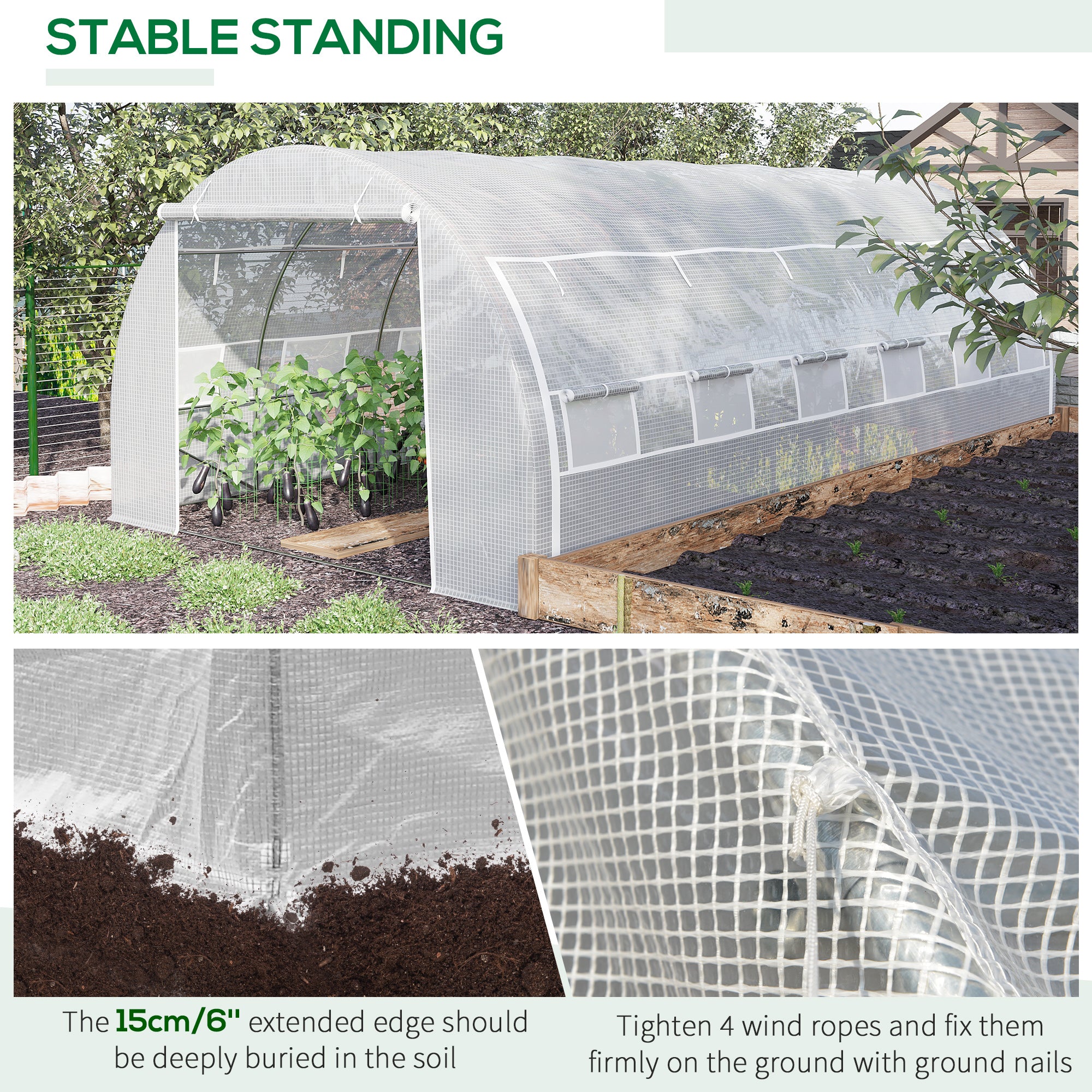 20'x10'x6.6' Tunnel Greenhouse - White PE Cover-DECOROLALA