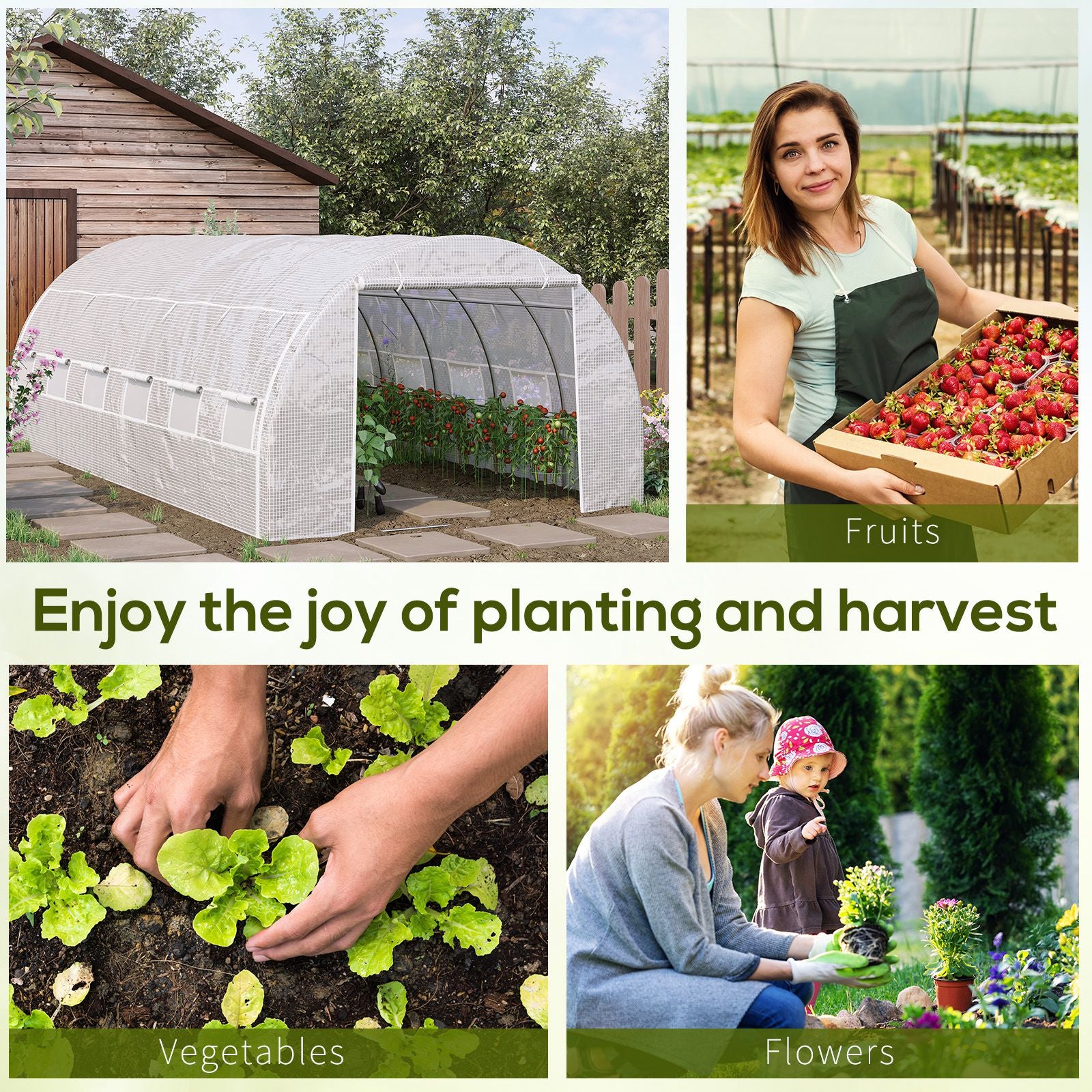 20'x10'x6.6' Tunnel Greenhouse - White PE Cover-DECOROLALA
