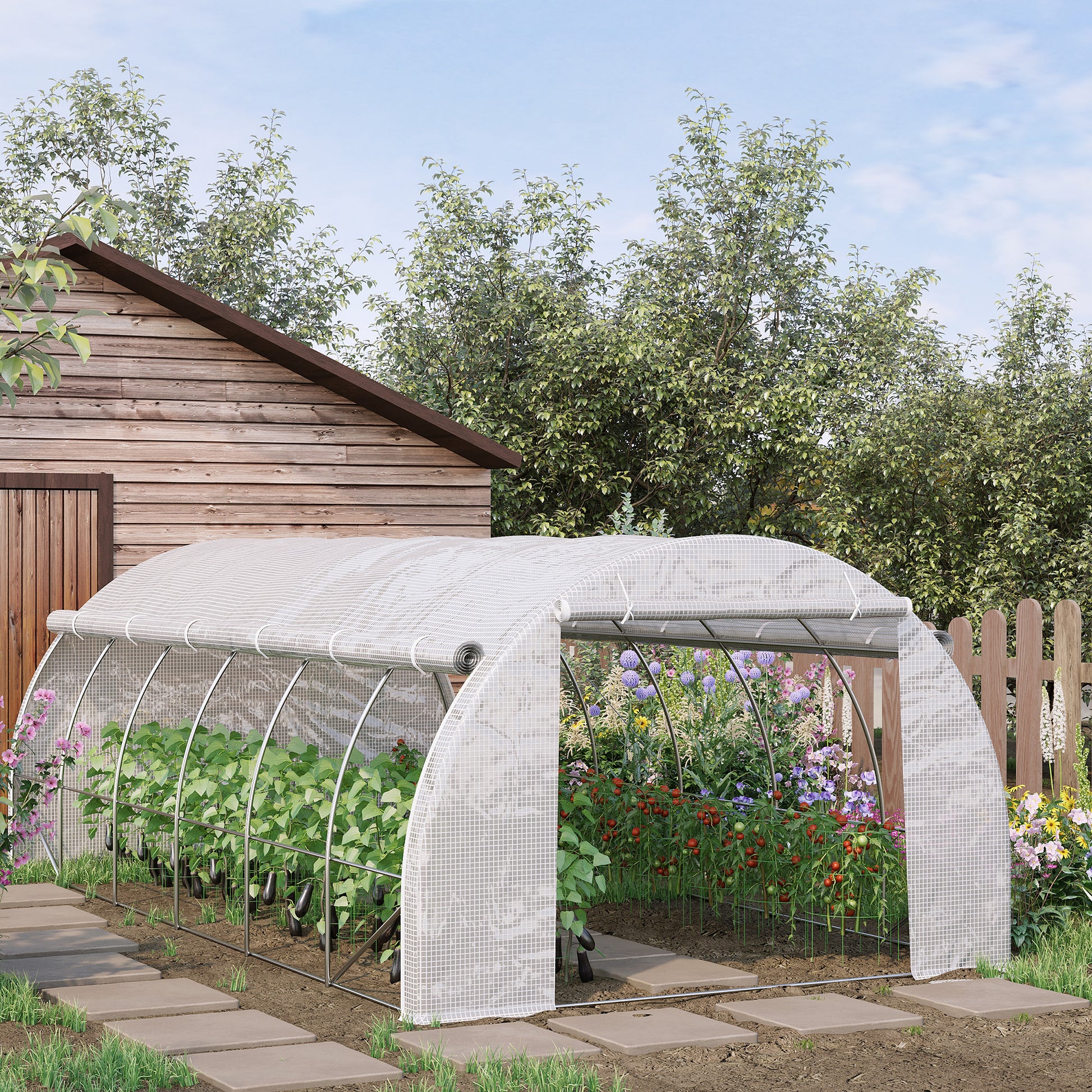 20'x10'x6.6' Tunnel Greenhouse - White PE Cover-DECOROLALA