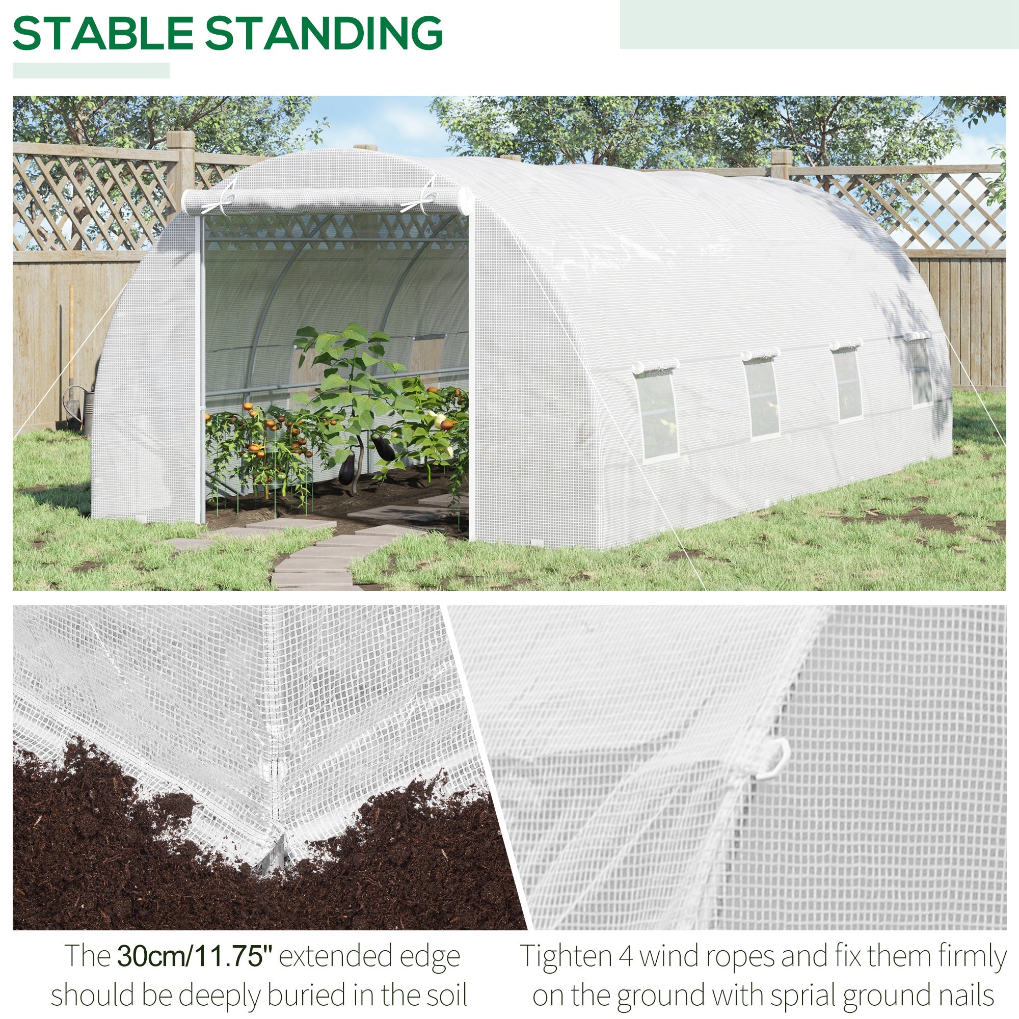 20x10x7ft Heavy Duty Walk-in Tunnel Greenhouse - White-DECOROLALA