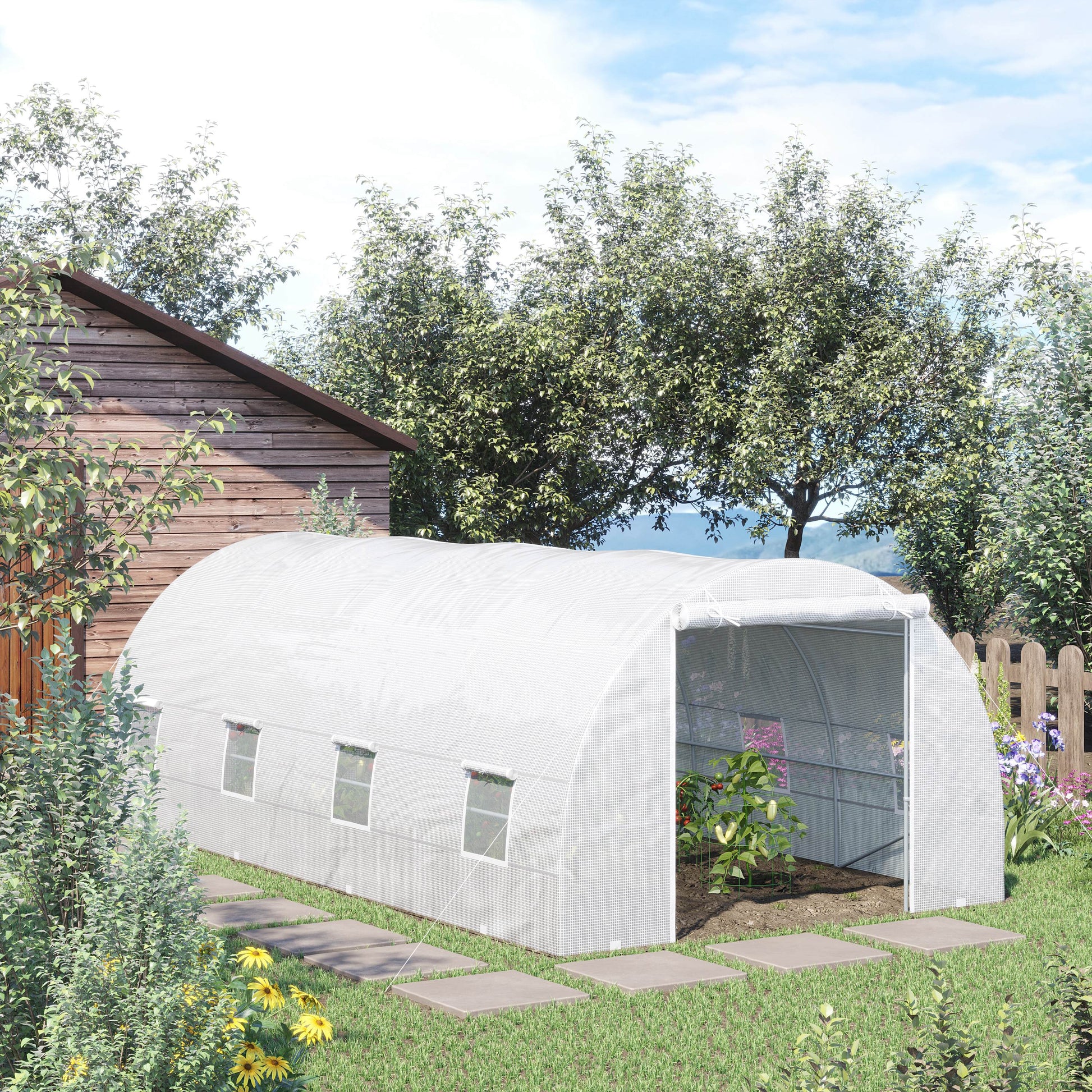 20x10x7ft Heavy Duty Walk-in Tunnel Greenhouse - White-DECOROLALA
