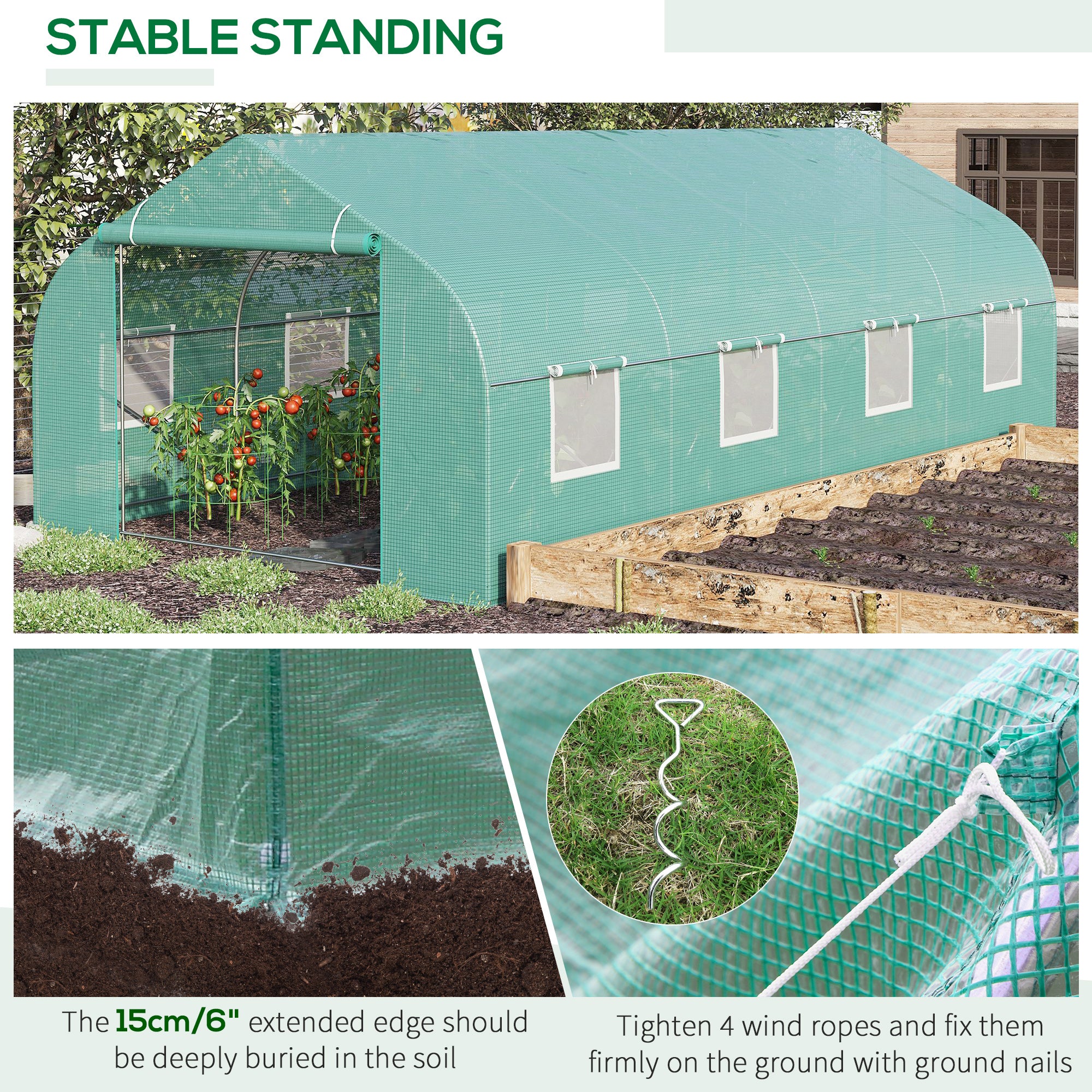 20x10x7ft Walk-in Steeple Greenhouse - Green Tunnel Shed-DECOROLALA