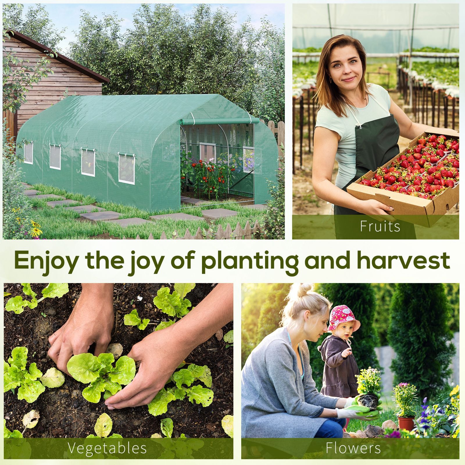 20x10x7ft Walk-in Steeple Greenhouse - Green Tunnel Shed-DECOROLALA
