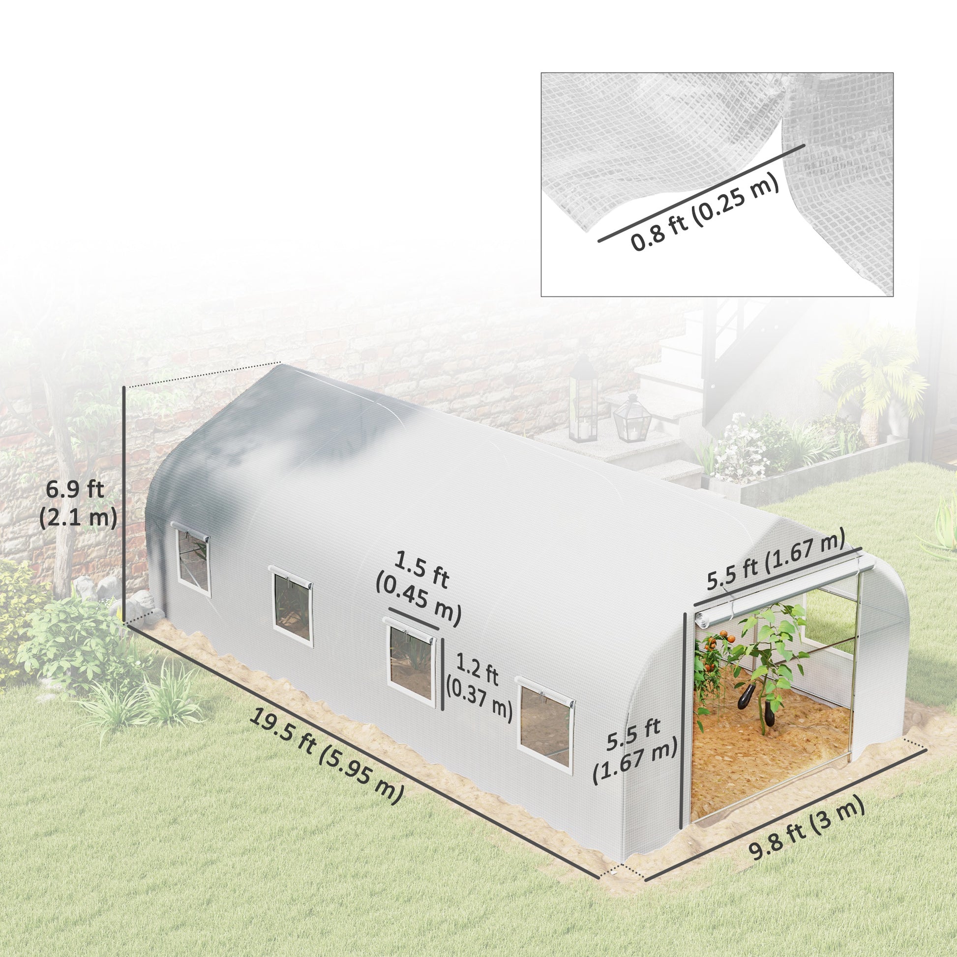 20x10x7ft Walk-in Tunnel Greenhouse with 8 Windows - White-DECOROLALA