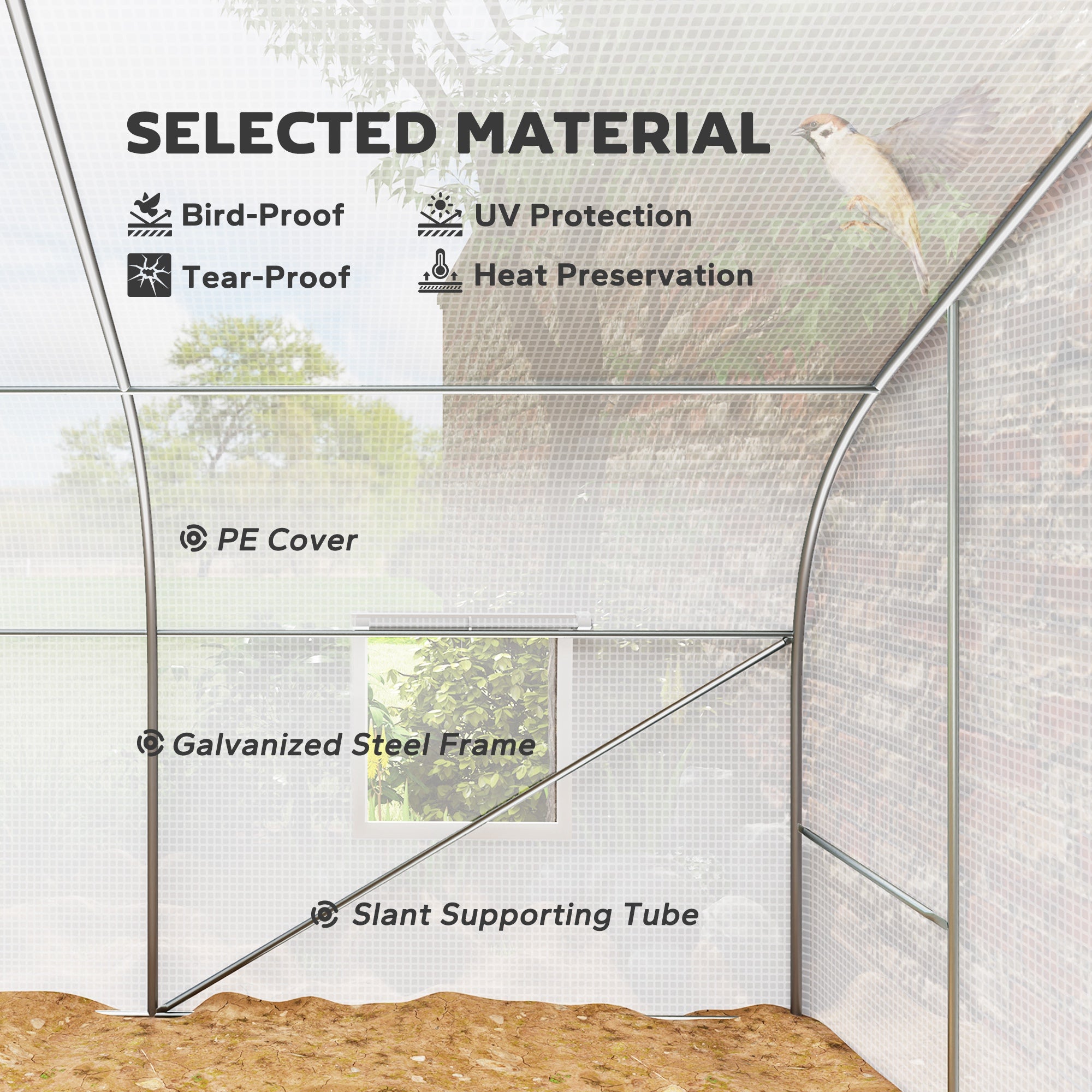 20x10x7ft Walk-in Tunnel Greenhouse with 8 Windows - White-DECOROLALA