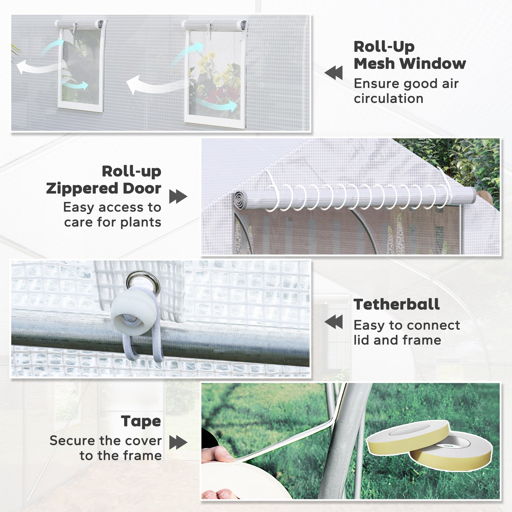 20x10x7ft Walk-in Tunnel Greenhouse with 8 Windows - White-DECOROLALA