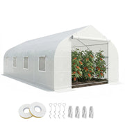 20x10x7ft Walk-in Tunnel Greenhouse with 8 Windows - White-DECOROLALA