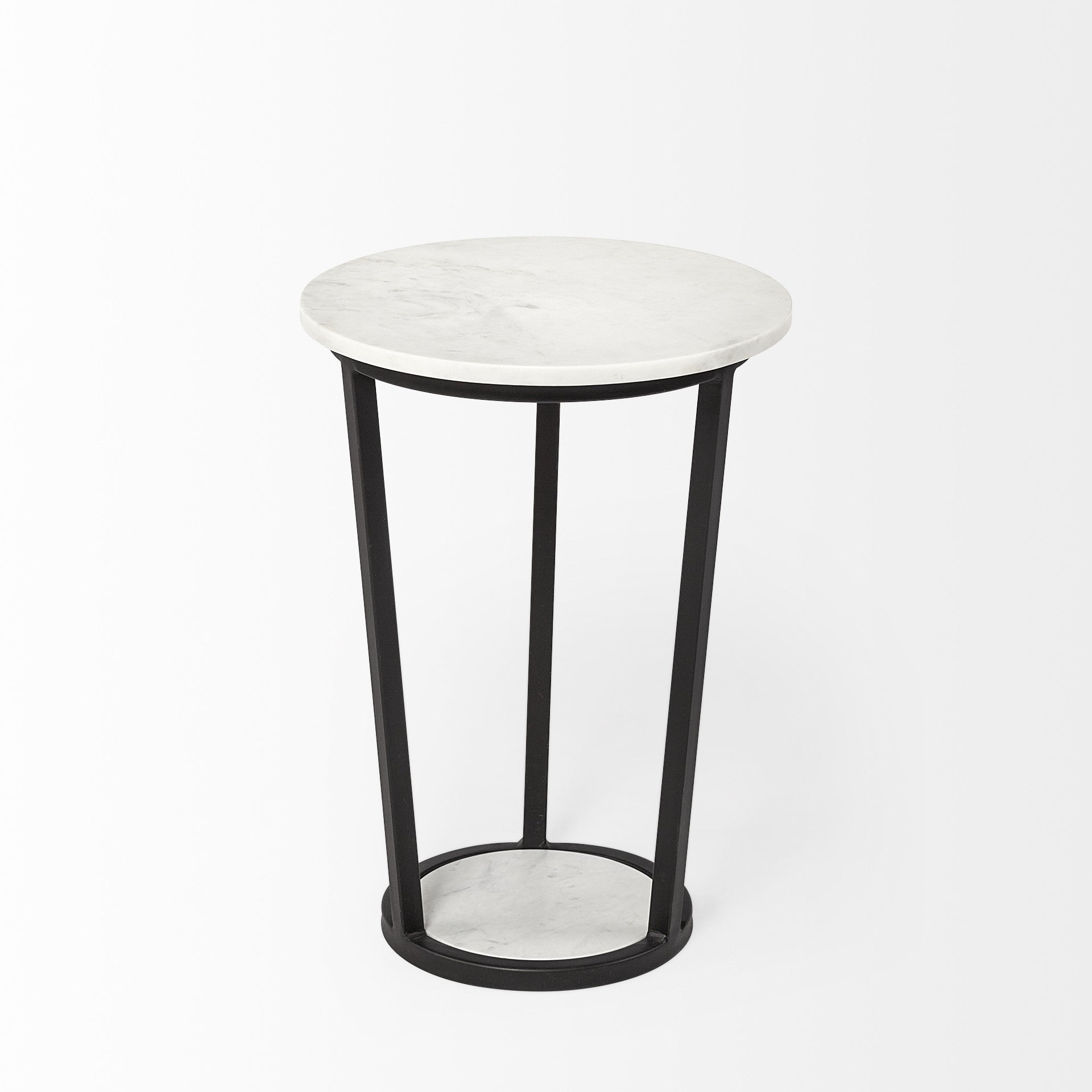 21" Black And White Marble Round End Table-End-Side Tables-DECOROLALA