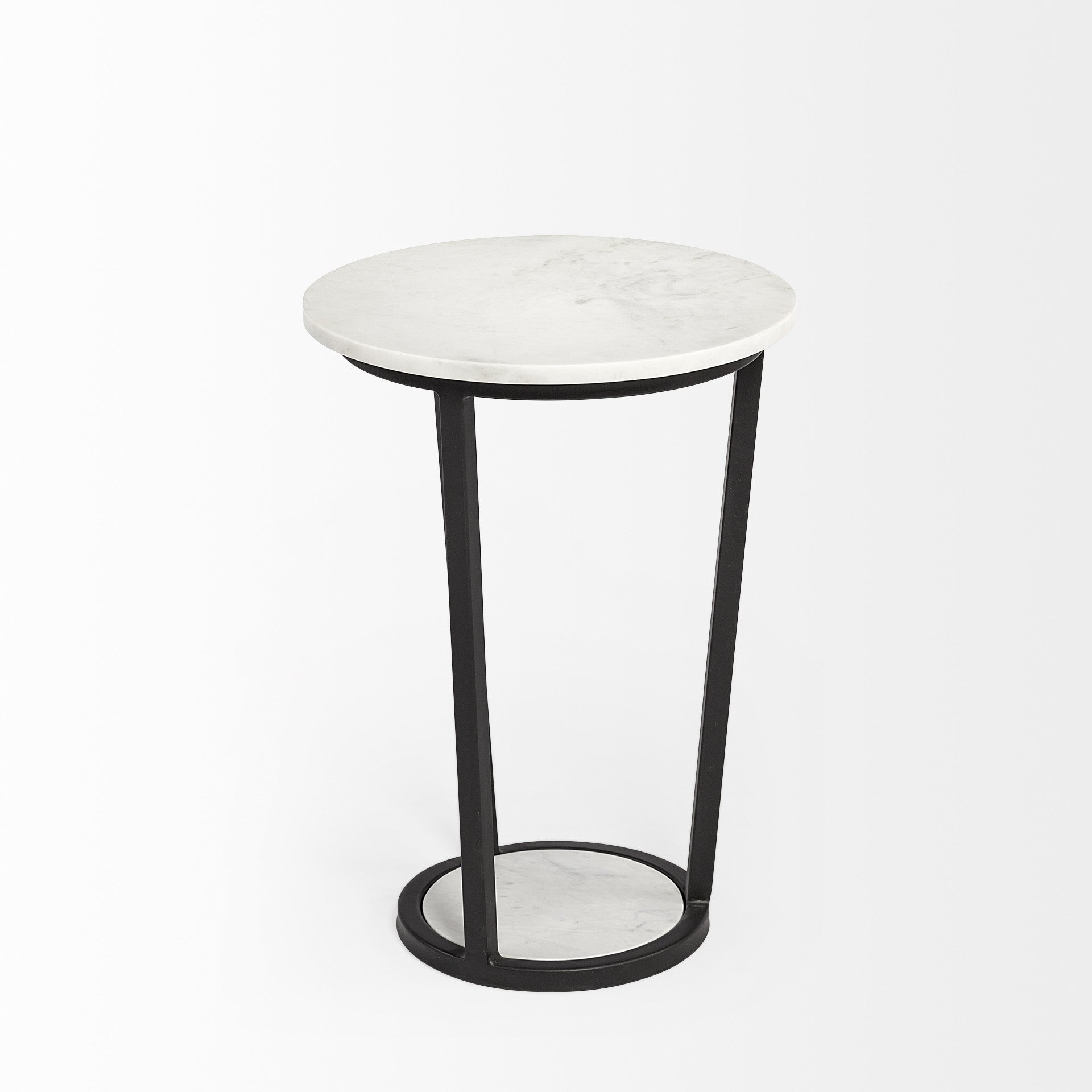 21" Black And White Marble Round End Table-End-Side Tables-DECOROLALA