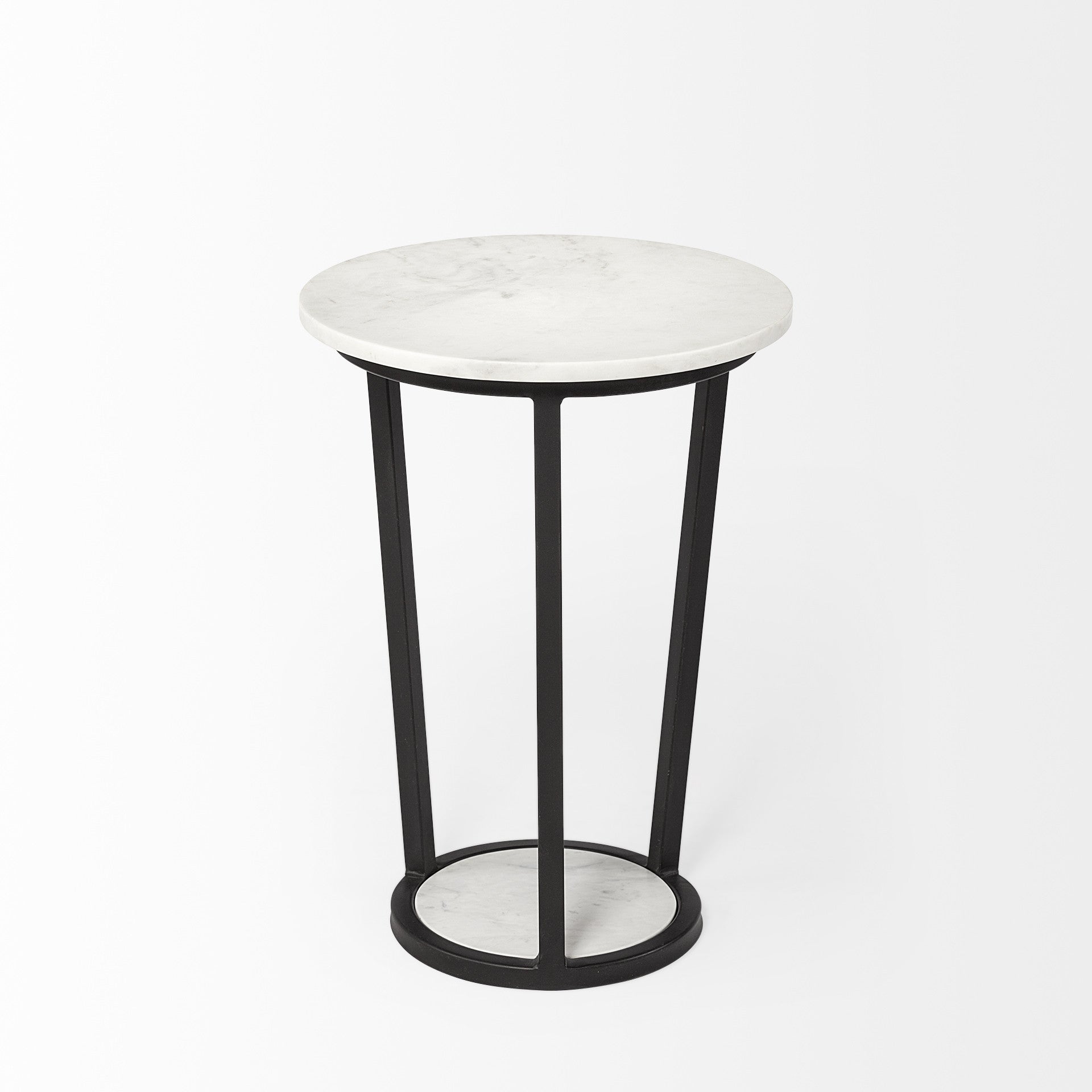 21" Black And White Marble Round End Table-End-Side Tables-DECOROLALA