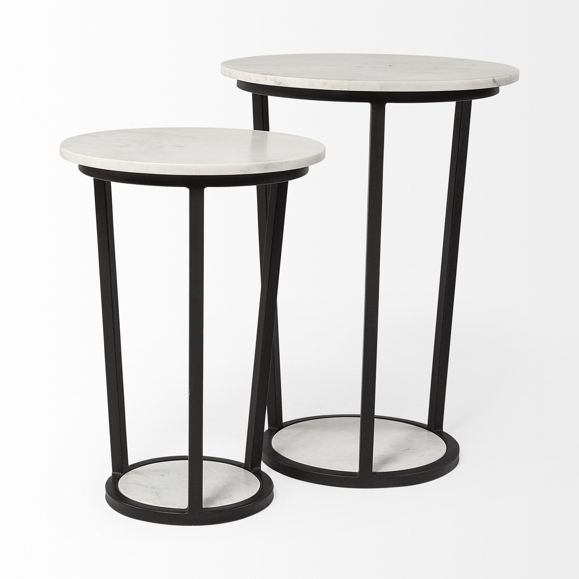 21" Black And White Marble Round End Table-End-Side Tables-DECOROLALA