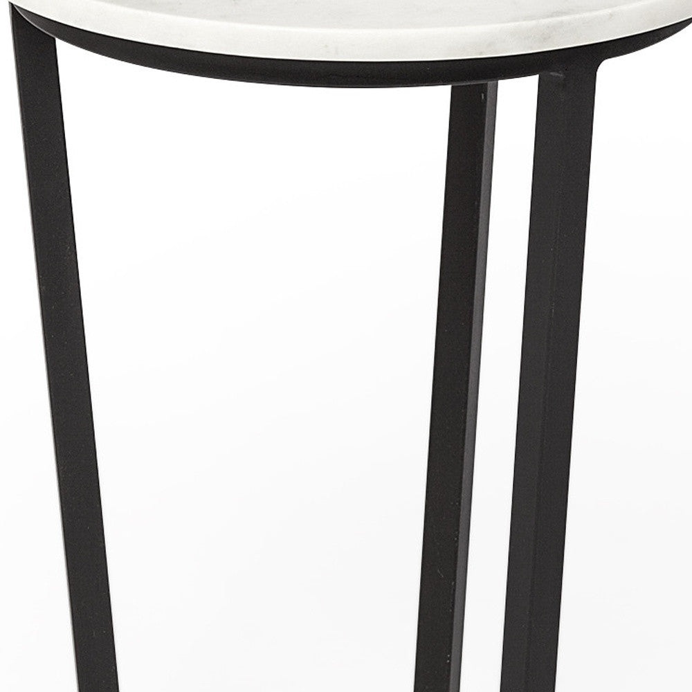 21" Black And White Marble Round End Table-End-Side Tables-DECOROLALA