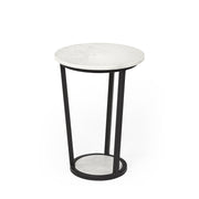 21" Black And White Marble Round End Table-End-Side Tables-DECOROLALA
