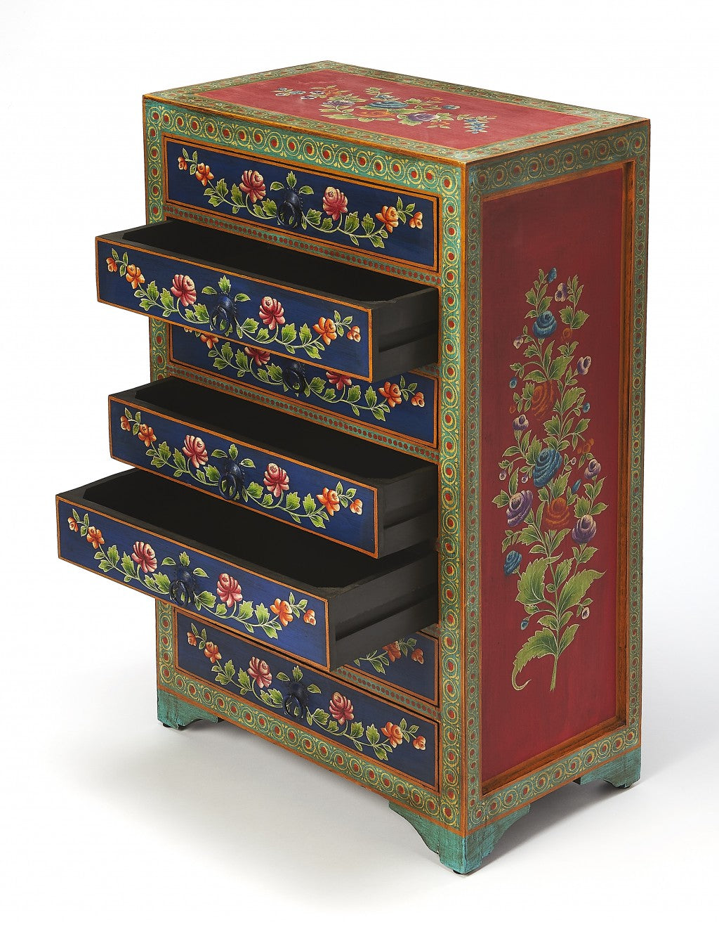 21" Blue and Green Solid Wood Seven Drawer Standard Chest-Dressers-DECOROLALA