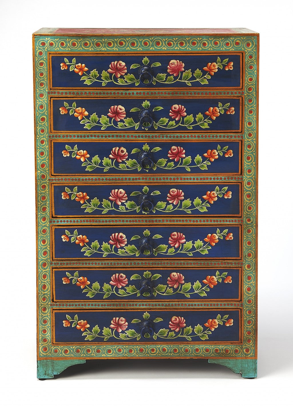 21" Blue and Green Solid Wood Seven Drawer Standard Chest-Dressers-DECOROLALA