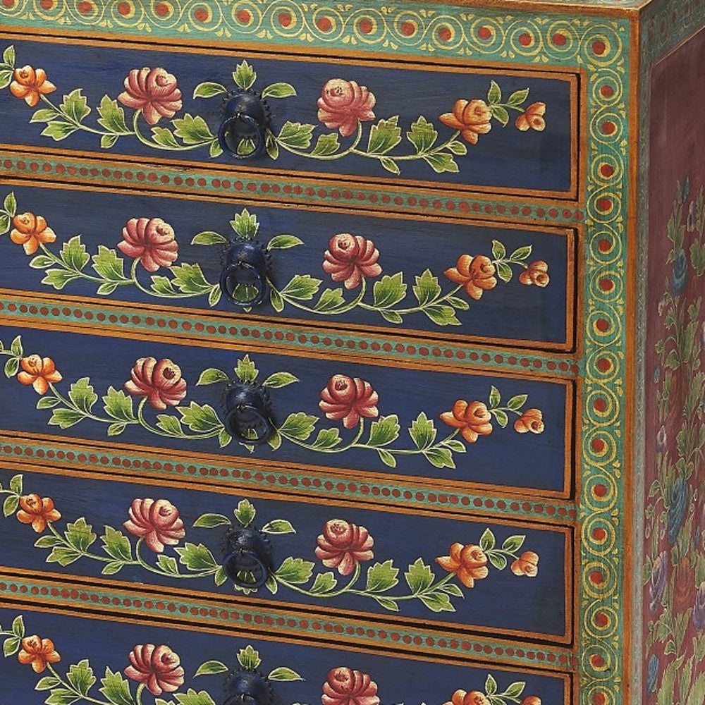 21" Blue and Green Solid Wood Seven Drawer Standard Chest-Dressers-DECOROLALA