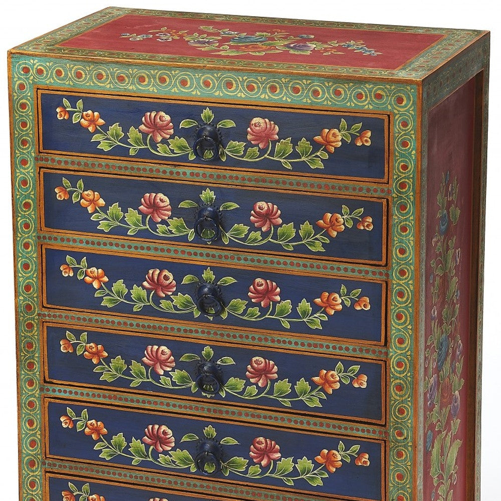 21" Blue and Green Solid Wood Seven Drawer Standard Chest-Dressers-DECOROLALA