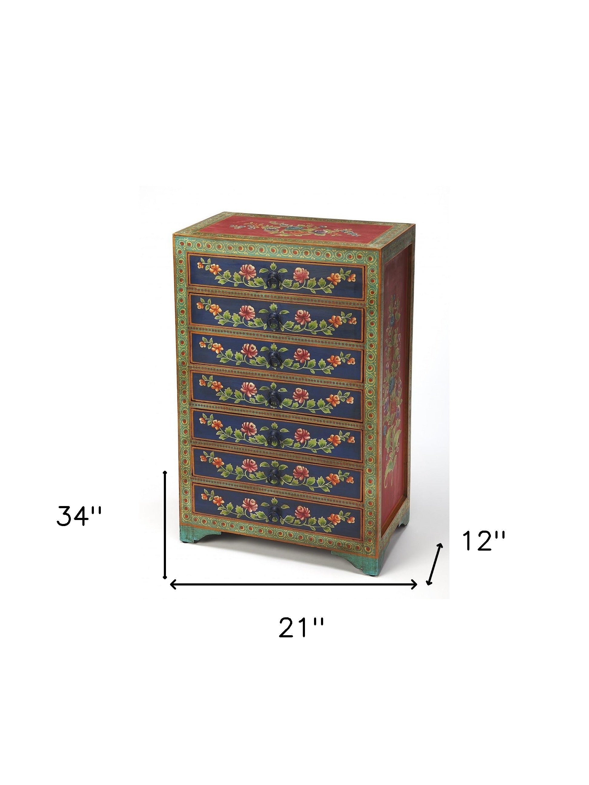 21" Blue and Green Solid Wood Seven Drawer Standard Chest-Dressers-DECOROLALA