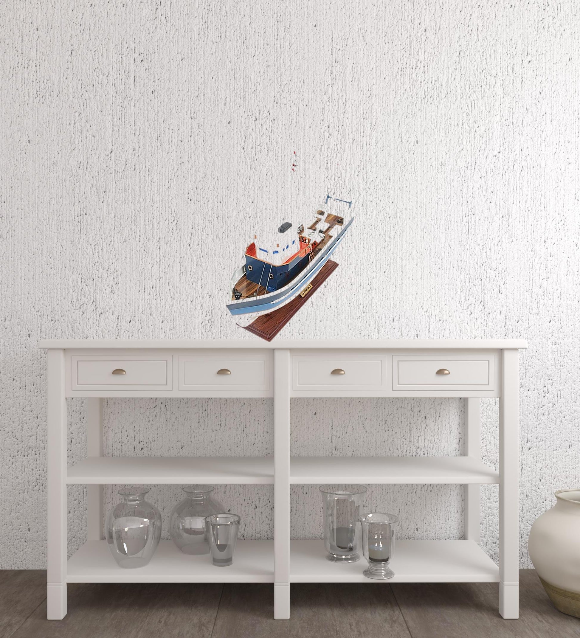 21" Blue and White 1797 La Confiance Boat Hand Painted Decorative Boat-Sculptures-DECOROLALA