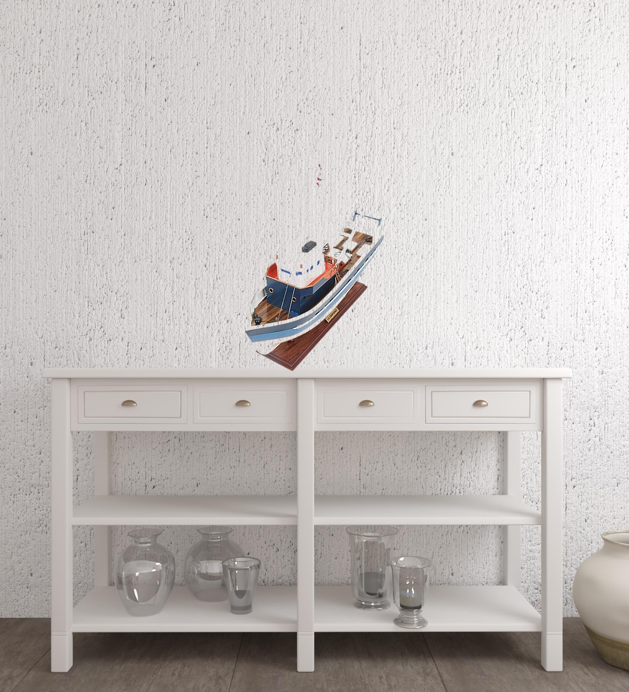 21" Blue and White 1797 La Confiance Boat Hand Painted Decorative Boat-Sculptures-DECOROLALA