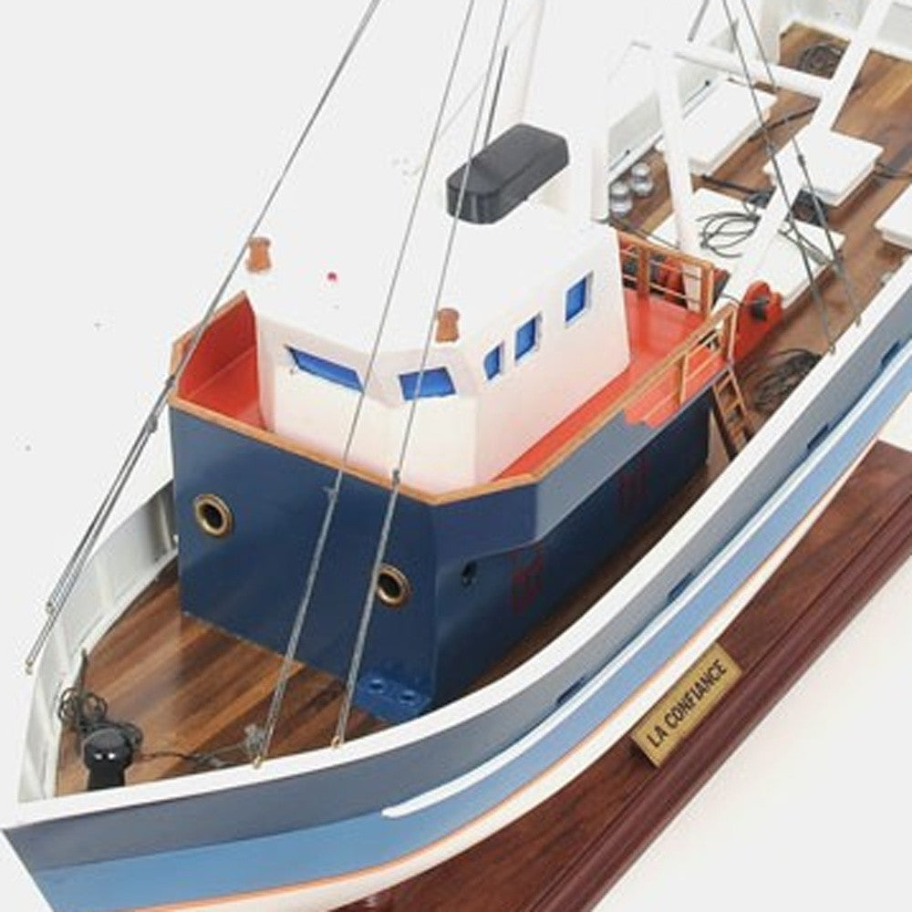 21" Blue and White 1797 La Confiance Boat Hand Painted Decorative Boat-Sculptures-DECOROLALA