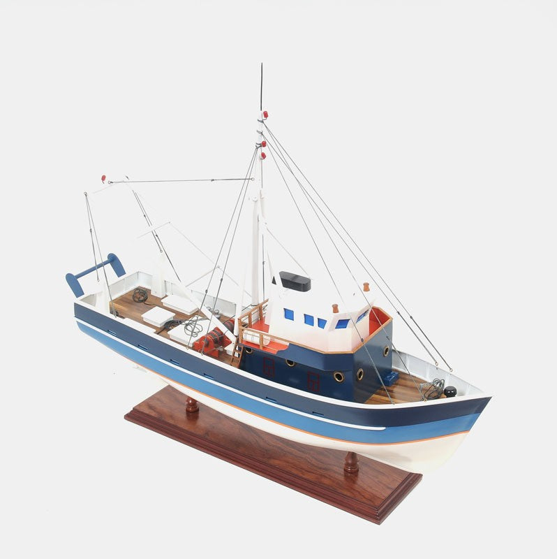21" Blue and White 1797 La Confiance Boat Hand Painted Decorative Boat-Sculptures-DECOROLALA