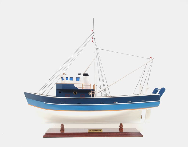21" Blue and White 1797 La Confiance Boat Hand Painted Decorative Boat-Sculptures-DECOROLALA