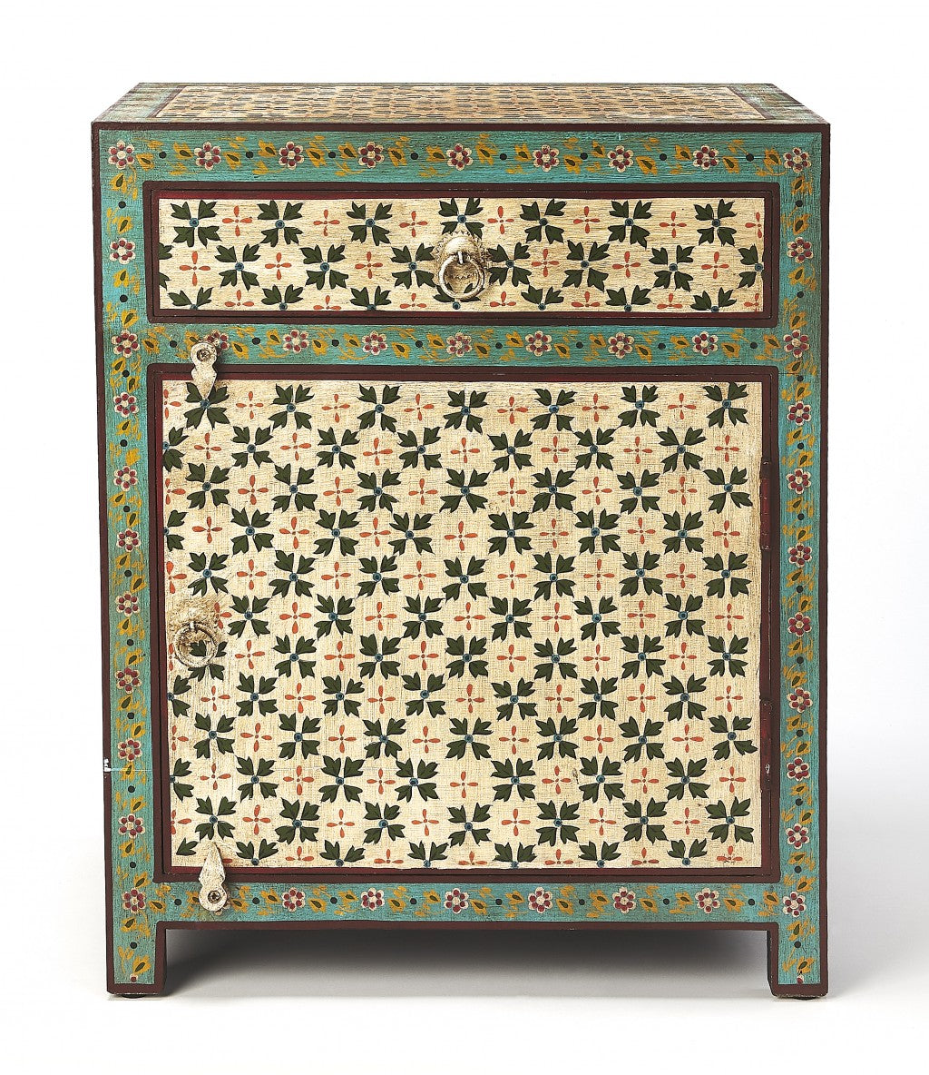 21" Brown And Green And Ivory Standard Accent Cabinet With One Drawer-Cabinets-DECOROLALA