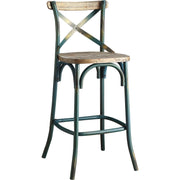 21" Brown And Turquoise Solid Wood And Metal Bar Chair-Bar Chairs-DECOROLALA