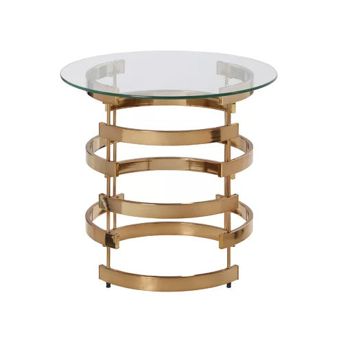 21" Champagne Glass And Iron Round End Table-End-Side Tables-DECOROLALA