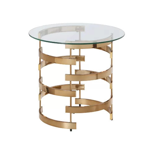 21" Champagne Glass And Iron Round End Table-End-Side Tables-DECOROLALA