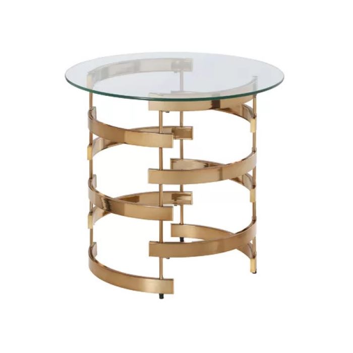 21" Champagne Glass And Iron Round End Table-End-Side Tables-DECOROLALA