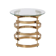 21" Champagne Glass And Iron Round End Table-End-Side Tables-DECOROLALA