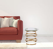 21" Champagne Glass And Iron Round End Table-End-Side Tables-DECOROLALA