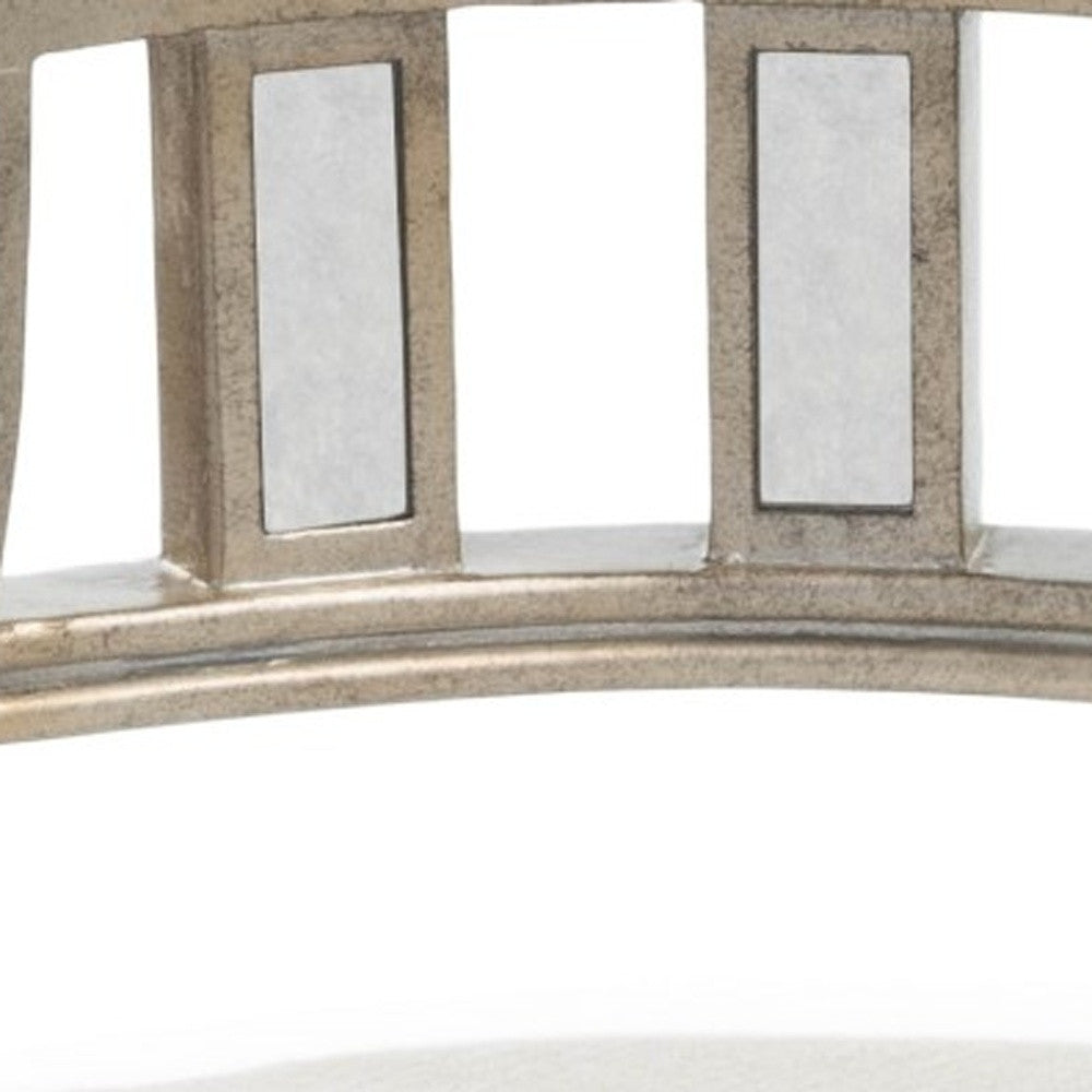 21" Cream Linen And Silver Metallic Round Ottoman-Ottomans-DECOROLALA