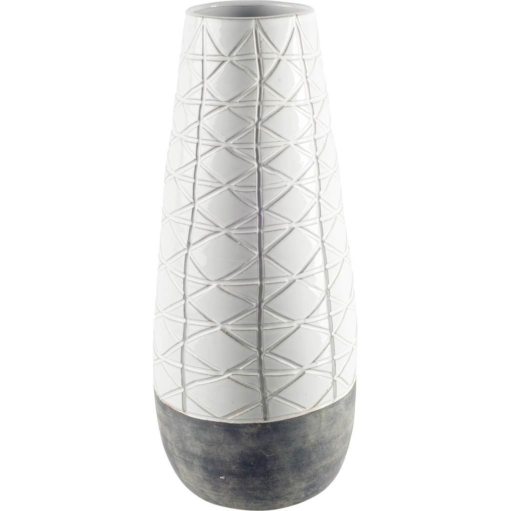 21" Gray And White Abstract Cylinder Ceramic Table Vase-Vases-DECOROLALA