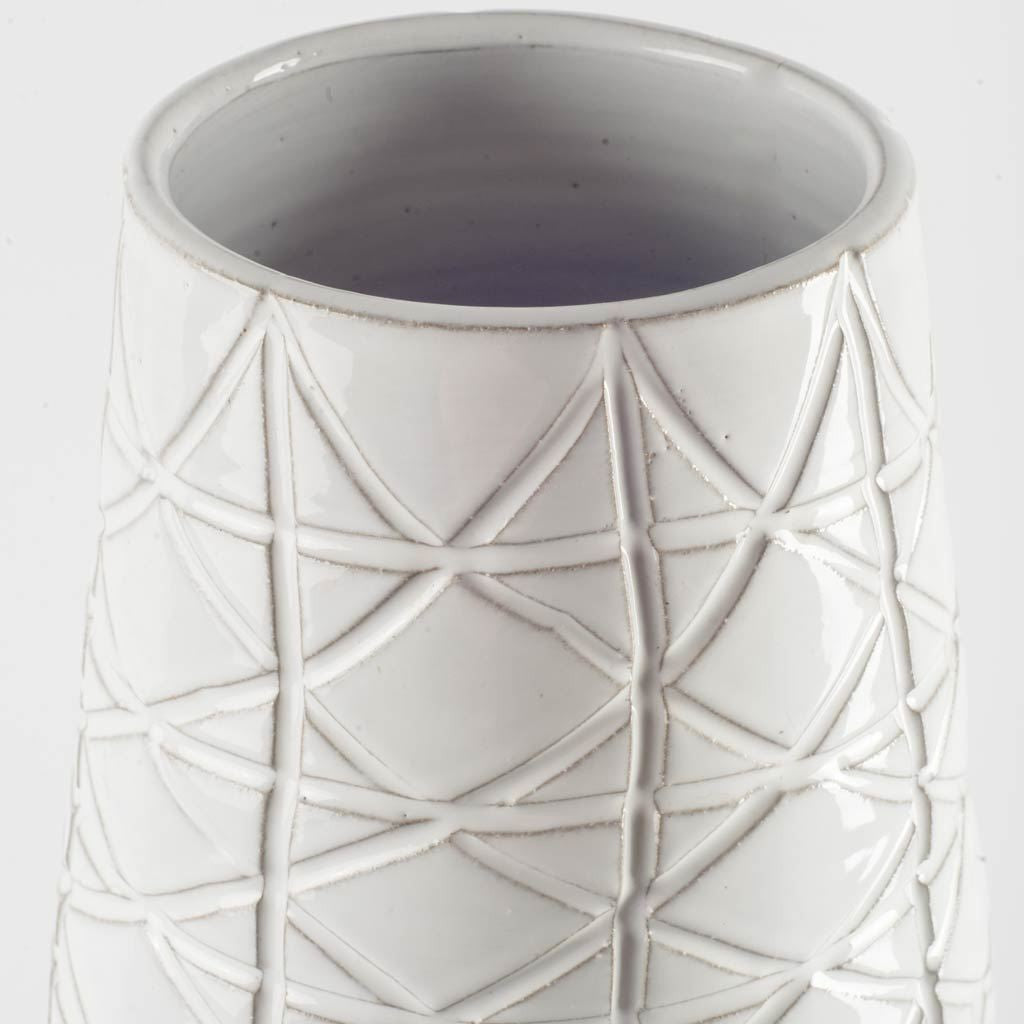 21" Gray And White Abstract Cylinder Ceramic Table Vase-Vases-DECOROLALA