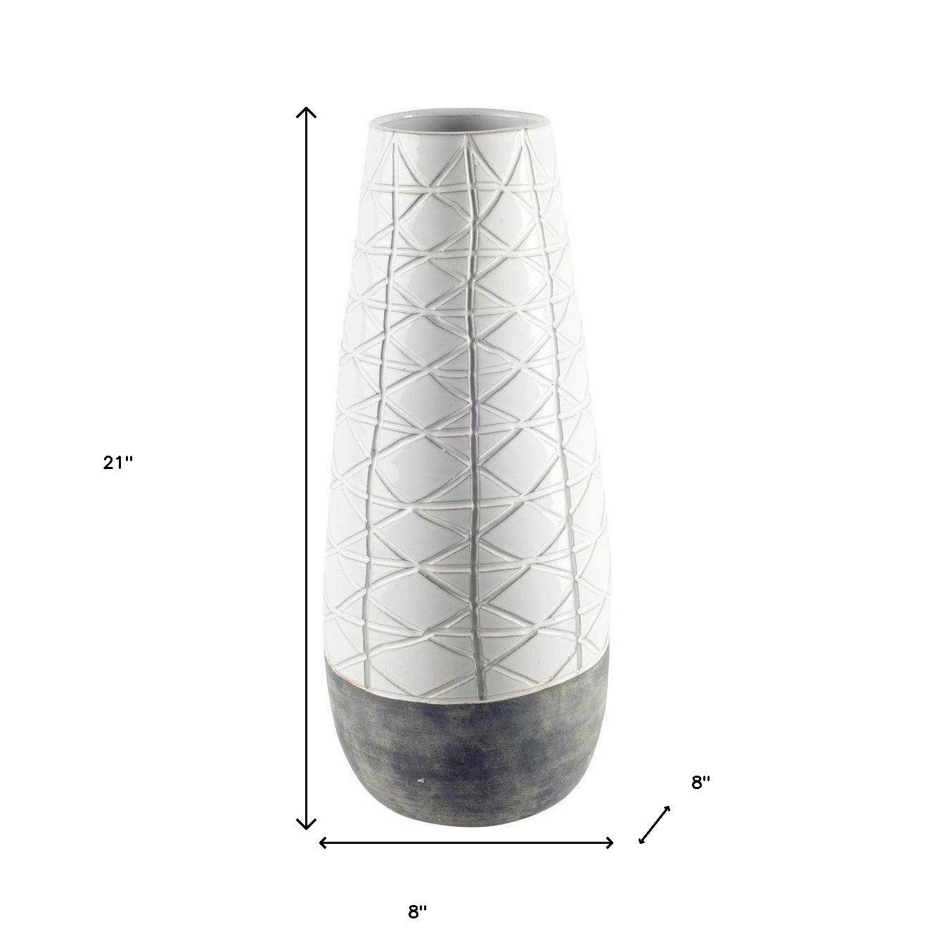 21" Gray And White Abstract Cylinder Ceramic Table Vase-Vases-DECOROLALA