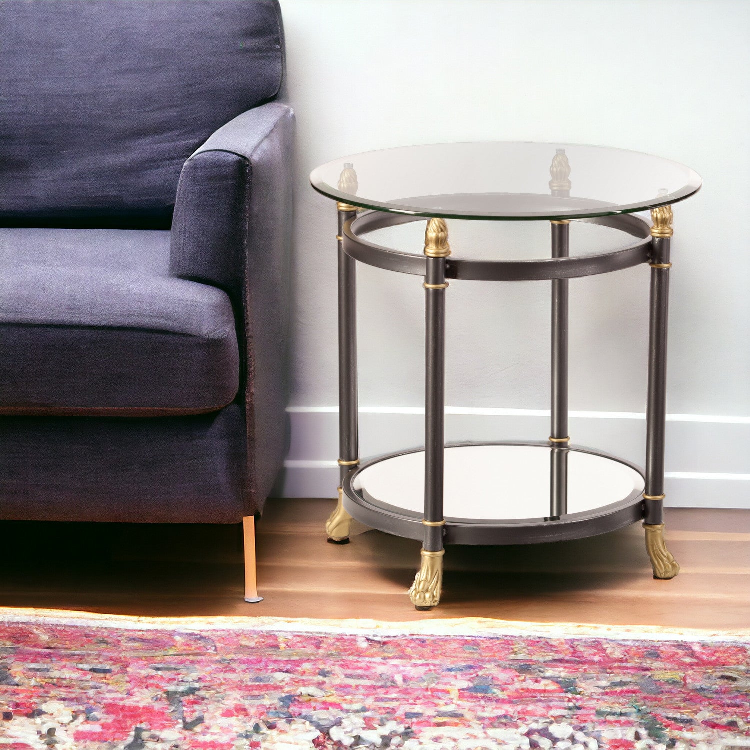 21" Gray Glass Round End Table-End-Side Tables-DECOROLALA