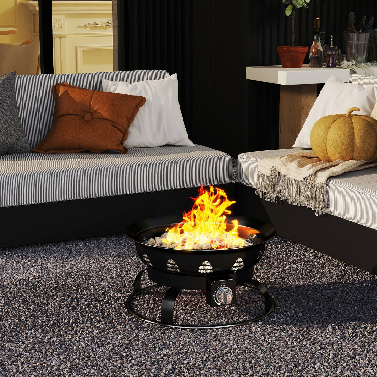 21 Inch Diameter Propane Gas Fire Pit Patio Portable Fire Bowl-Black-Fire Pits-DECOROLALA
