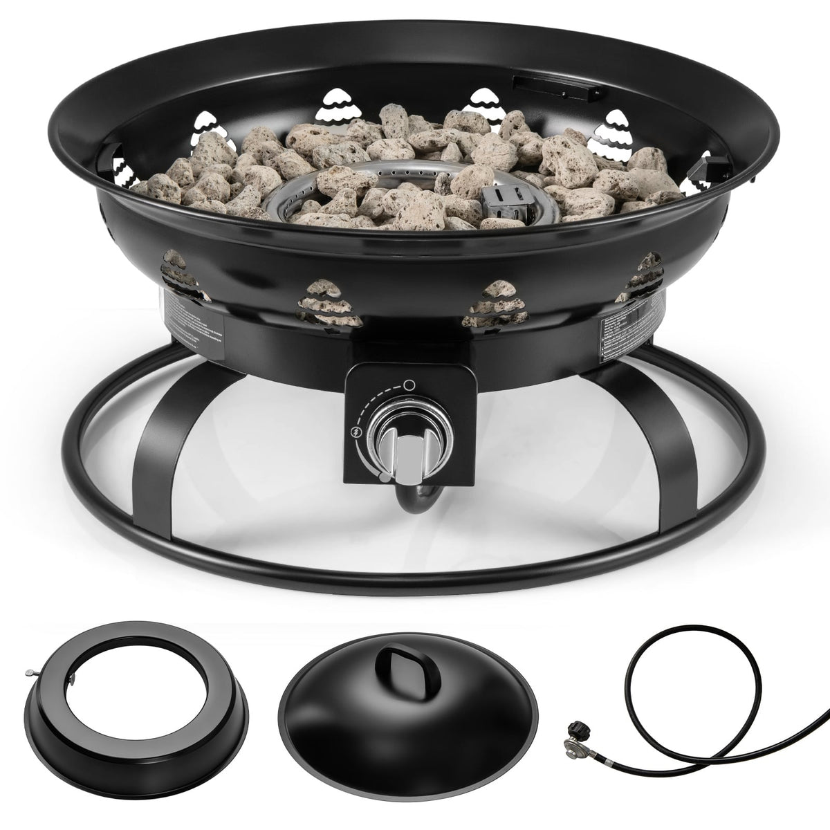 21 Inch Diameter Propane Gas Fire Pit Patio Portable Fire Bowl-Black-Fire Pits-DECOROLALA