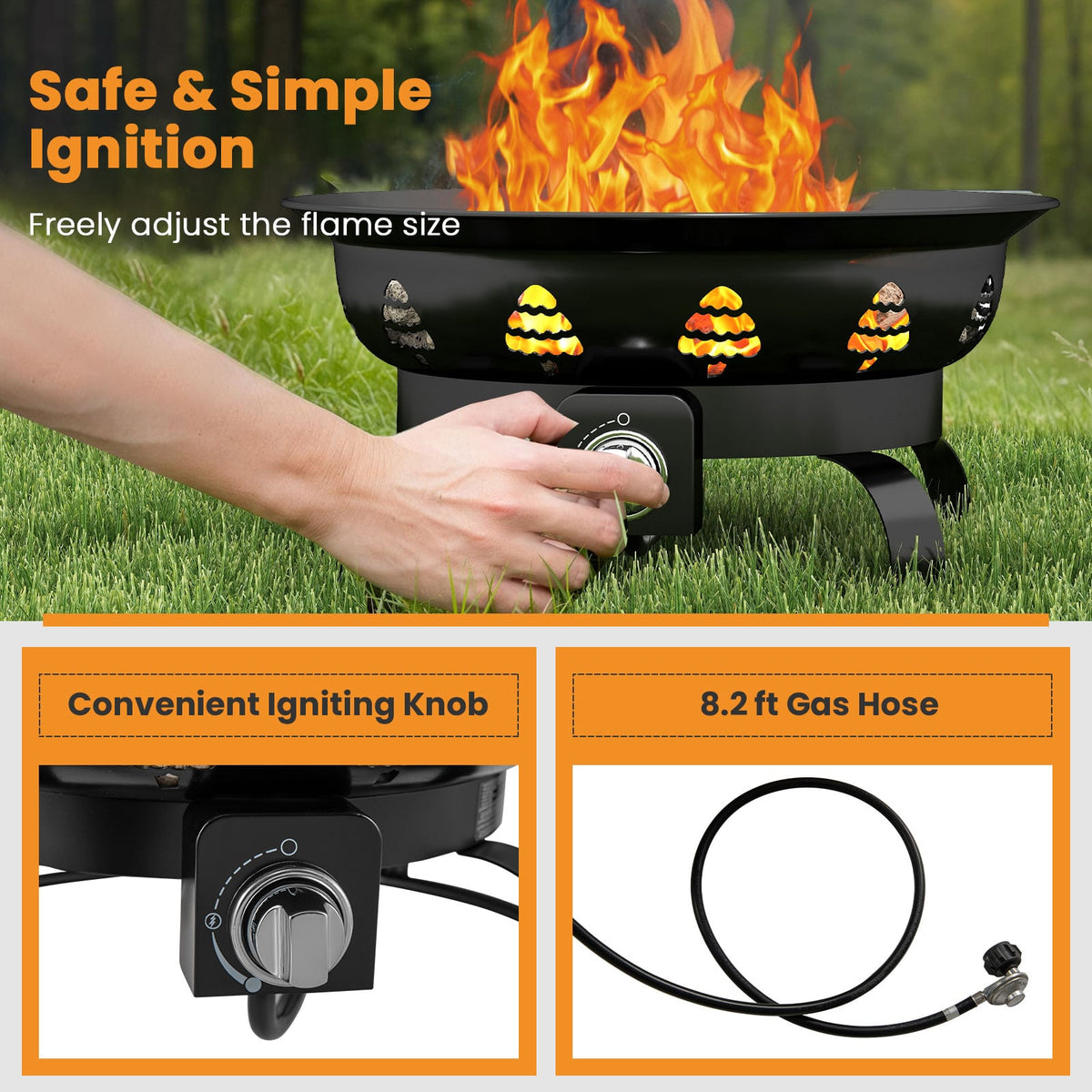 21 Inch Diameter Propane Gas Fire Pit Patio Portable Fire Bowl-Black-Fire Pits-DECOROLALA