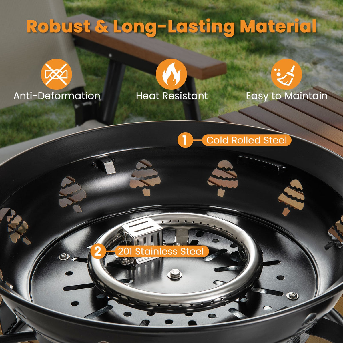 21 Inch Diameter Propane Gas Fire Pit Patio Portable Fire Bowl-Black-Fire Pits-DECOROLALA