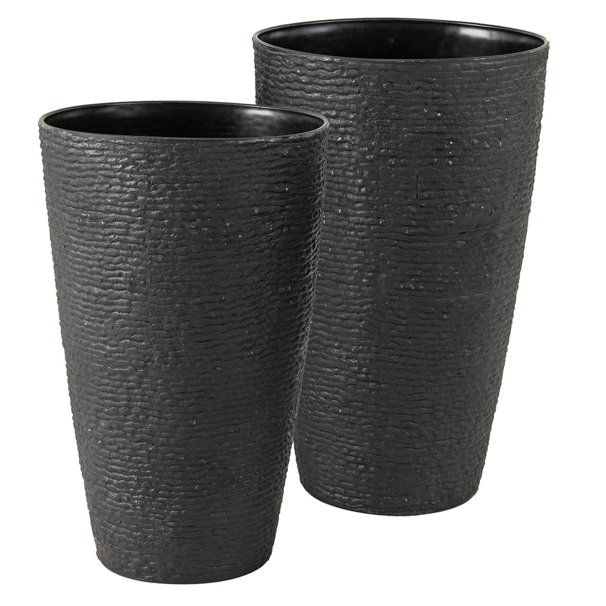 21 Inch Tall Round Plastic Planters Set of 2 Flower Pots with Drainage System-Black-Raised Garden Beds-DECOROLALA