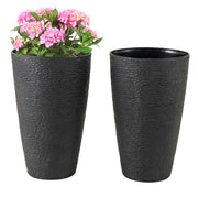21 Inch Tall Round Plastic Planters Set of 2 Flower Pots with Drainage System-Black-Raised Garden Beds-DECOROLALA