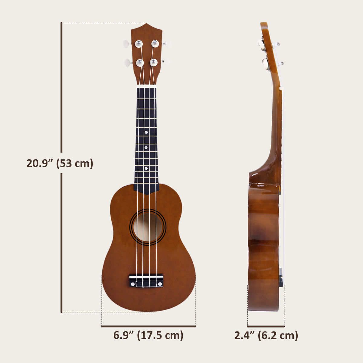 21 Inch Ukulele - Birch Wood Body, 4 Nylon Strings, Brown-Toys & Games-DECOROLALA