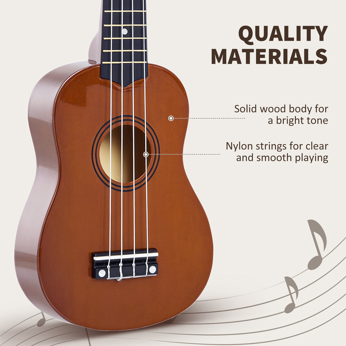 21 Inch Ukulele - Birch Wood Body, 4 Nylon Strings, Brown-Toys & Games-DECOROLALA
