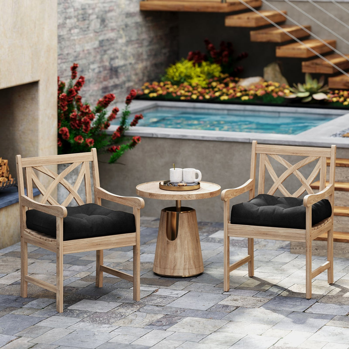 21 Inch x 21 Inch Patio Chair Seat Cushion Pads for Indoor and Outdoor-Black-Outdoor Furniture Accessories-DECOROLALA